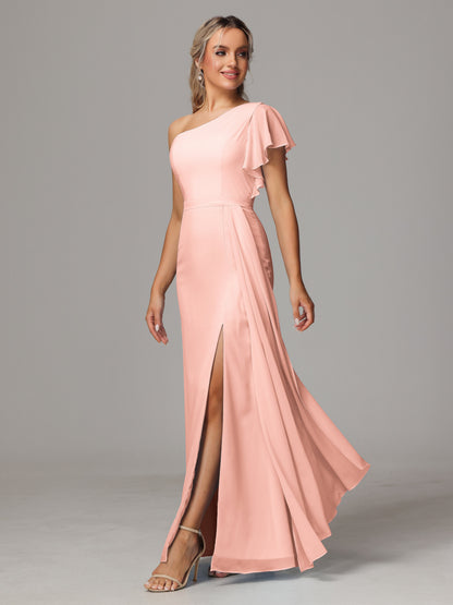 One Shoulder With Slit Chiffon Bridesmaid Dress