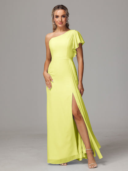 One Shoulder With Slit Chiffon Bridesmaid Dress