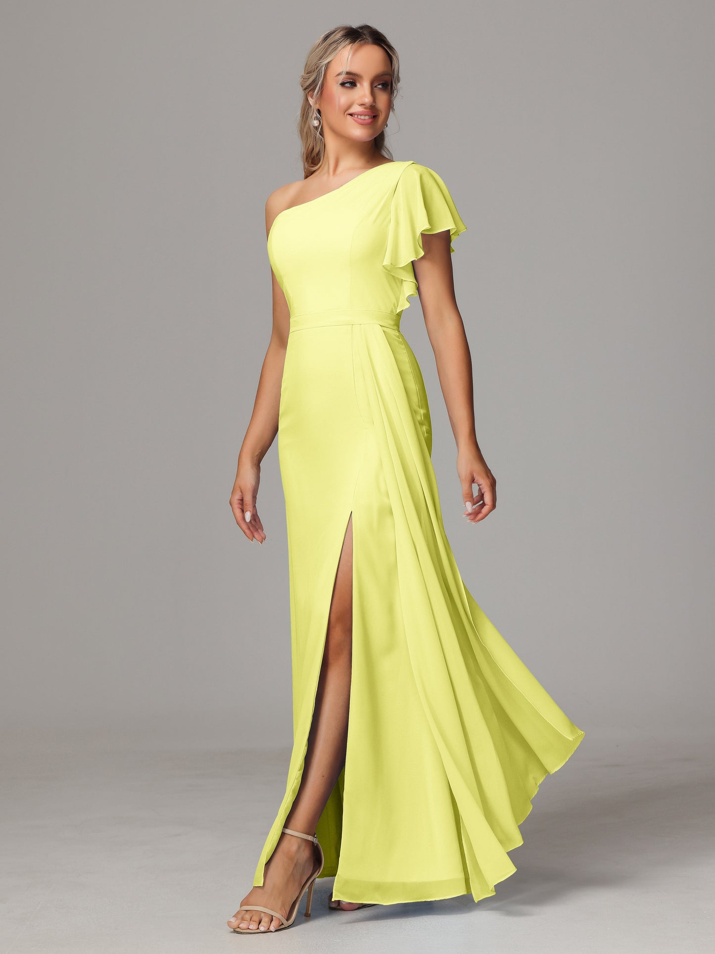 One Shoulder With Slit Chiffon Bridesmaid Dress