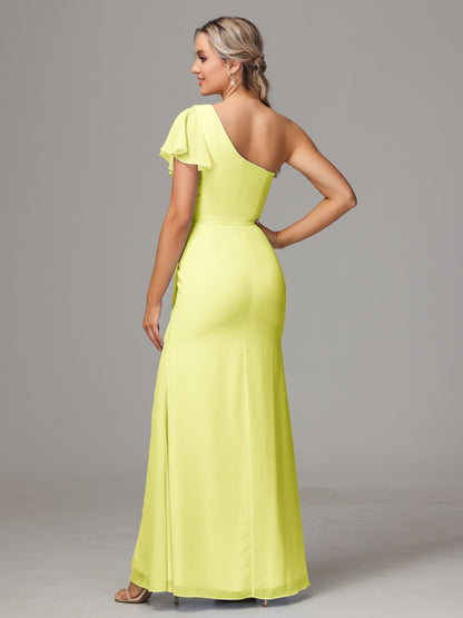 One Shoulder With Slit Chiffon Bridesmaid Dress
