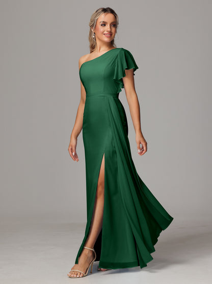 One Shoulder With Slit Chiffon Bridesmaid Dress