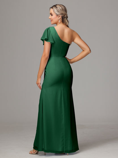 One Shoulder With Slit Chiffon Bridesmaid Dress