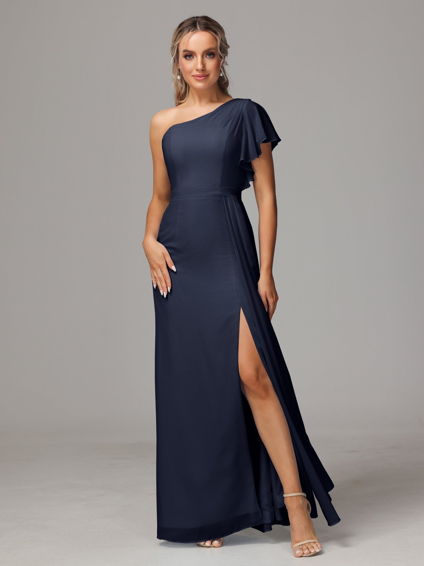 One Shoulder With Slit Chiffon Bridesmaid Dress