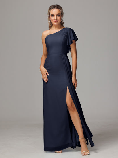 One Shoulder With Slit Chiffon Bridesmaid Dress