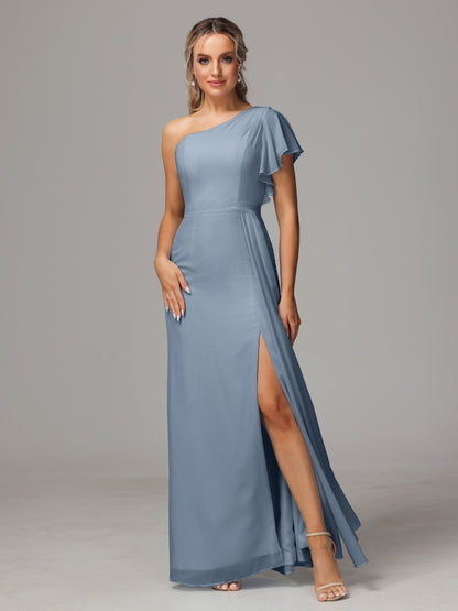 One Shoulder With Slit Chiffon Bridesmaid Dress