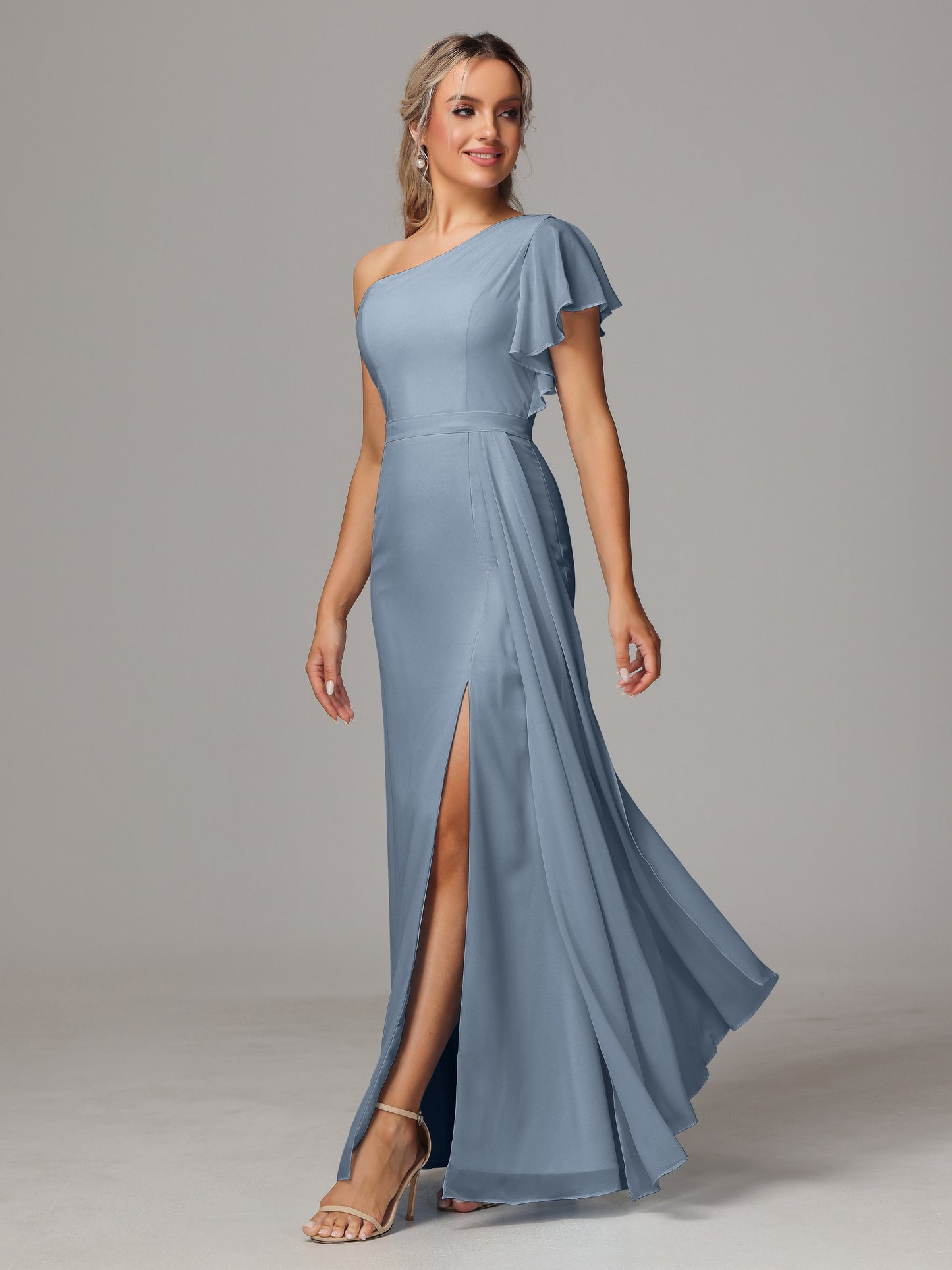 One Shoulder With Slit Chiffon Bridesmaid Dress