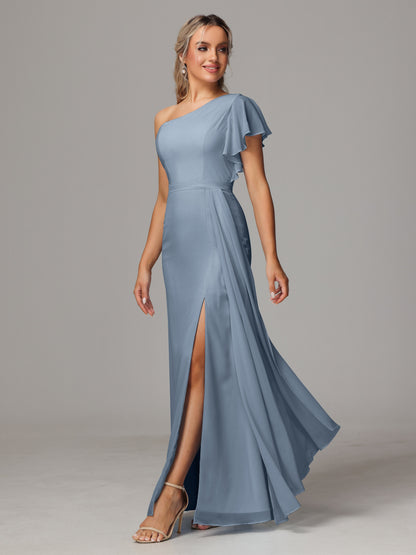 One Shoulder With Slit Chiffon Bridesmaid Dress