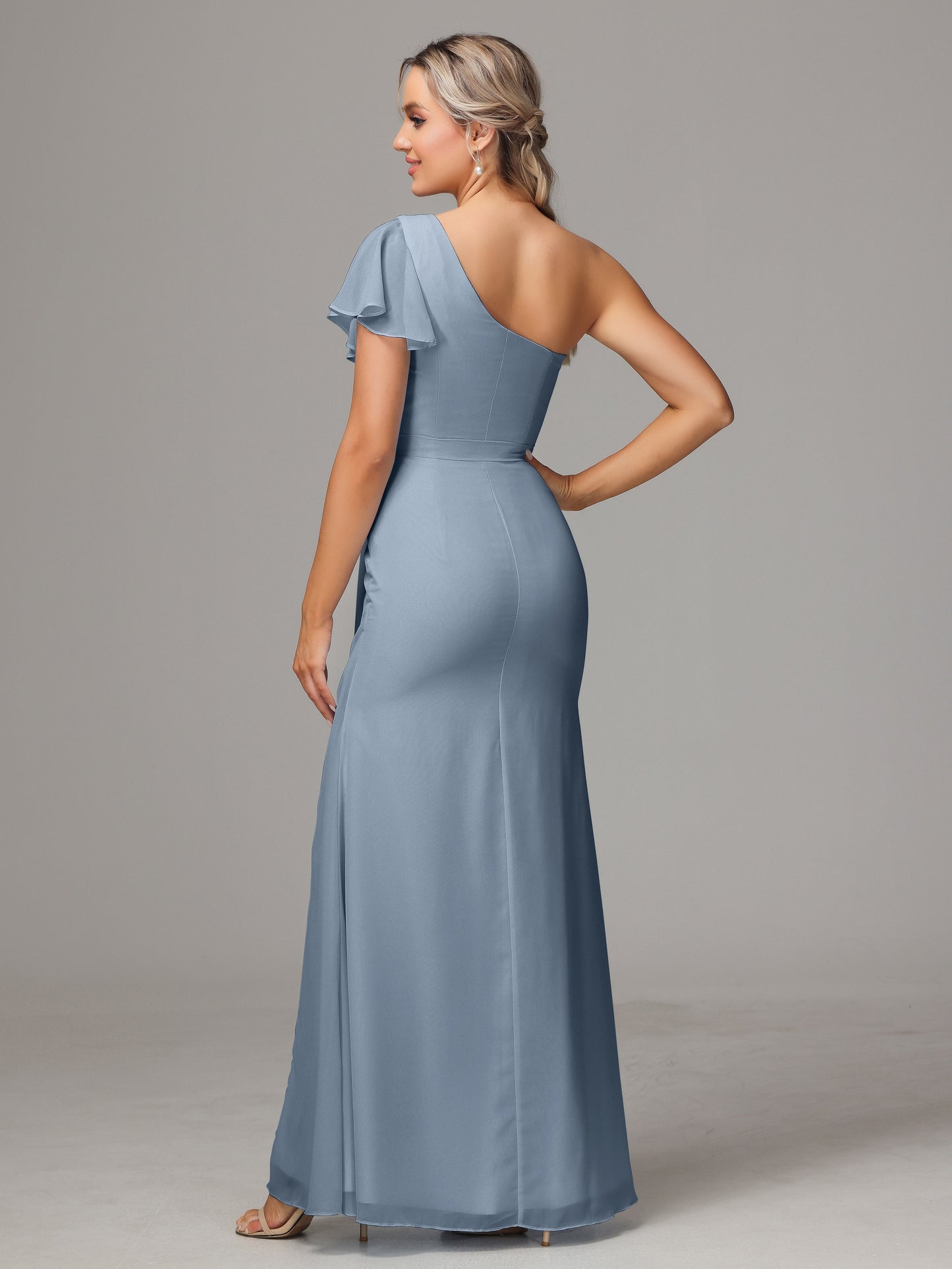 One Shoulder With Slit Chiffon Bridesmaid Dress