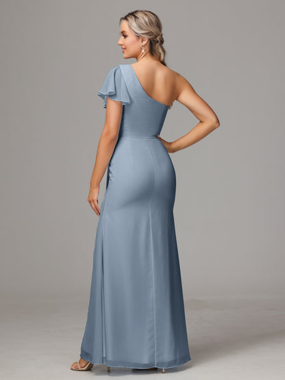 One Shoulder With Slit Chiffon Bridesmaid Dress