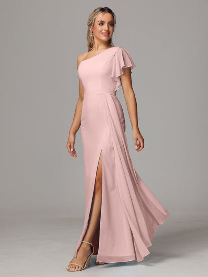 One Shoulder With Slit Chiffon Bridesmaid Dress