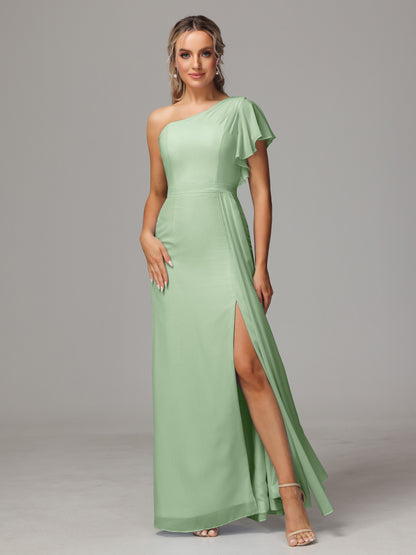 One Shoulder With Slit Chiffon Bridesmaid Dress