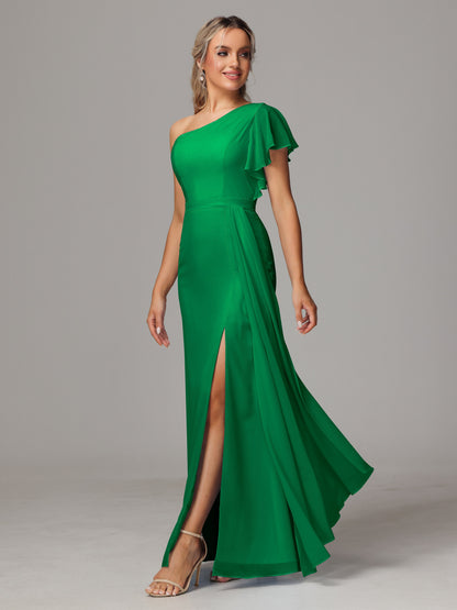 One Shoulder With Slit Chiffon Bridesmaid Dress