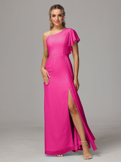 One Shoulder With Slit Chiffon Bridesmaid Dress