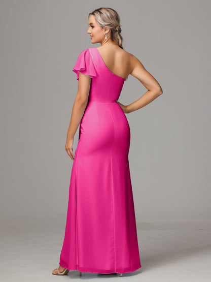 One Shoulder With Slit Chiffon Bridesmaid Dress