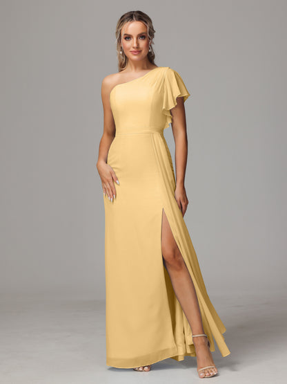One Shoulder With Slit Chiffon Bridesmaid Dress