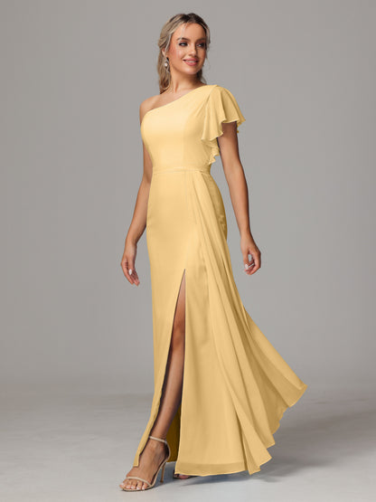 One Shoulder With Slit Chiffon Bridesmaid Dress