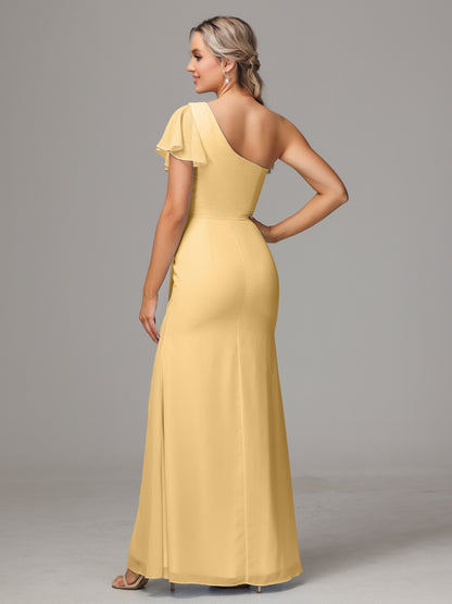 One Shoulder With Slit Chiffon Bridesmaid Dress