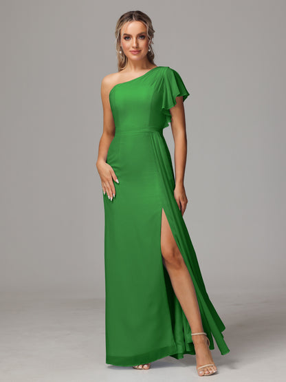 One Shoulder With Slit Chiffon Bridesmaid Dress