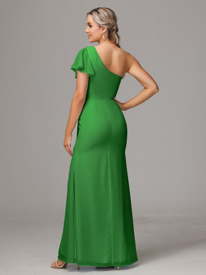 One Shoulder With Slit Chiffon Bridesmaid Dress