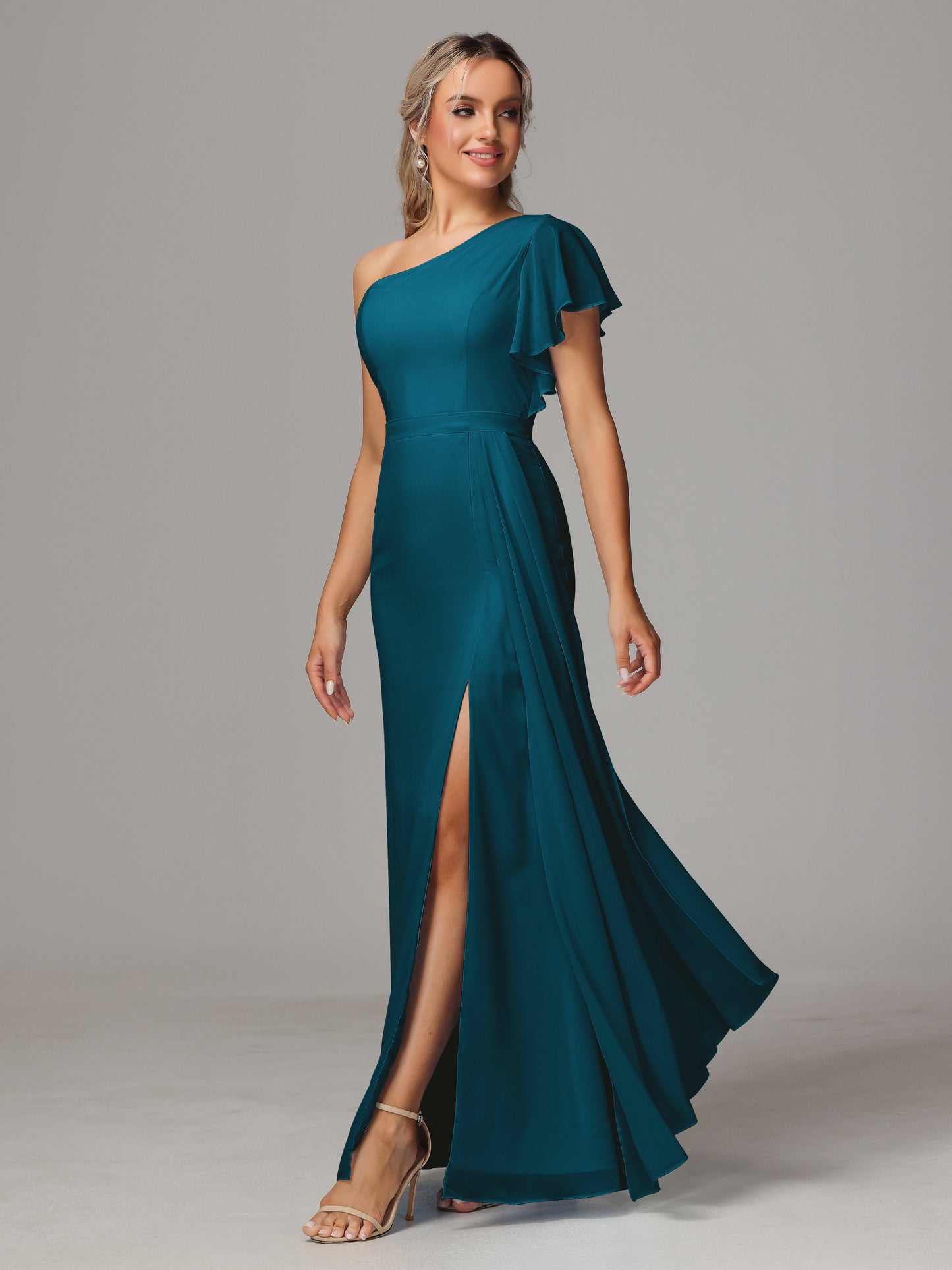 One Shoulder With Slit Chiffon Bridesmaid Dress