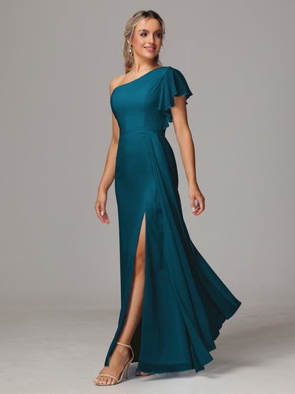 One Shoulder With Slit Chiffon Bridesmaid Dress