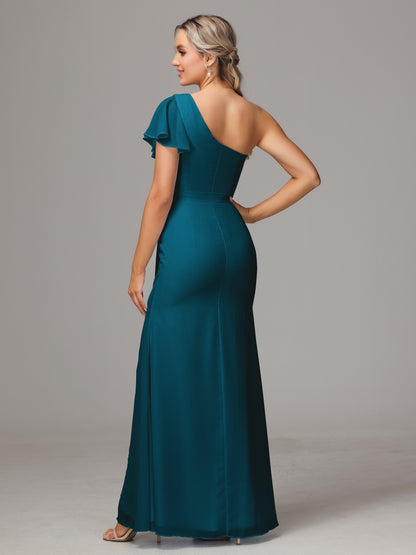 One Shoulder With Slit Chiffon Bridesmaid Dress
