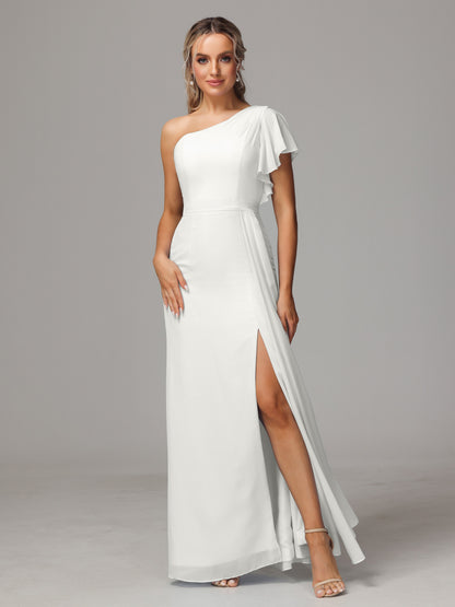 One Shoulder With Slit Chiffon Bridesmaid Dress