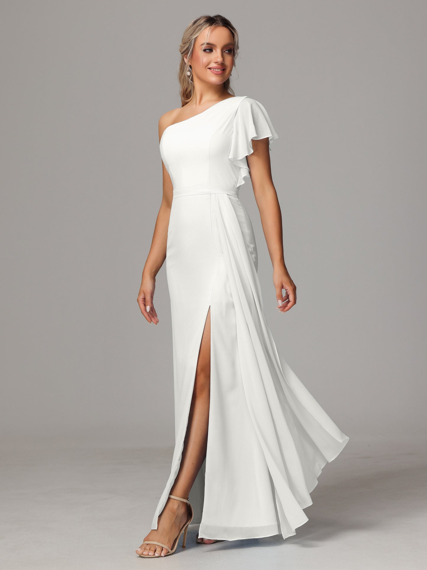 One Shoulder With Slit Chiffon Bridesmaid Dress