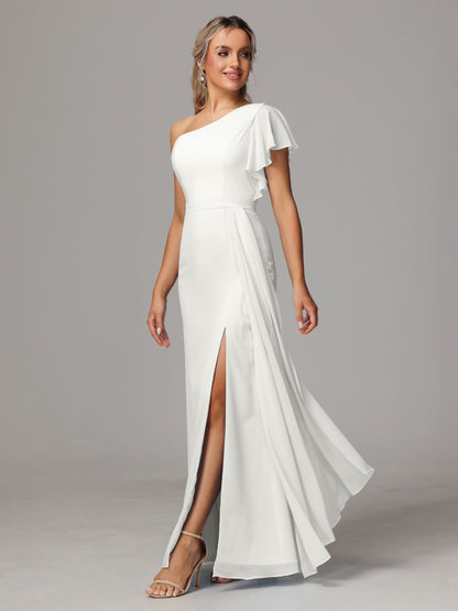 One Shoulder With Slit Chiffon Bridesmaid Dress