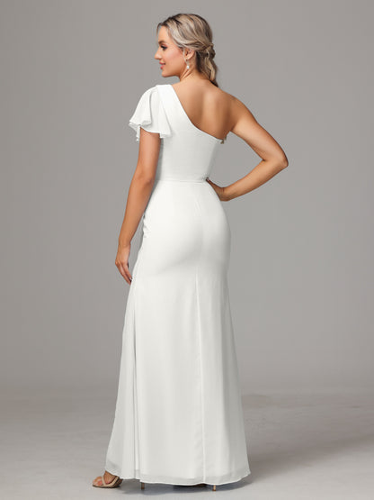 One Shoulder With Slit Chiffon Bridesmaid Dress
