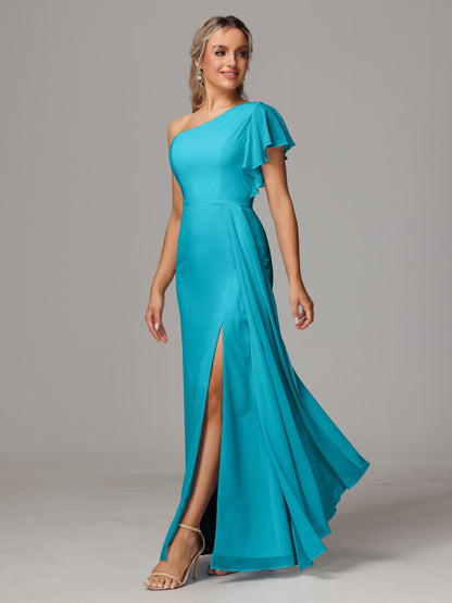 One Shoulder With Slit Chiffon Bridesmaid Dress