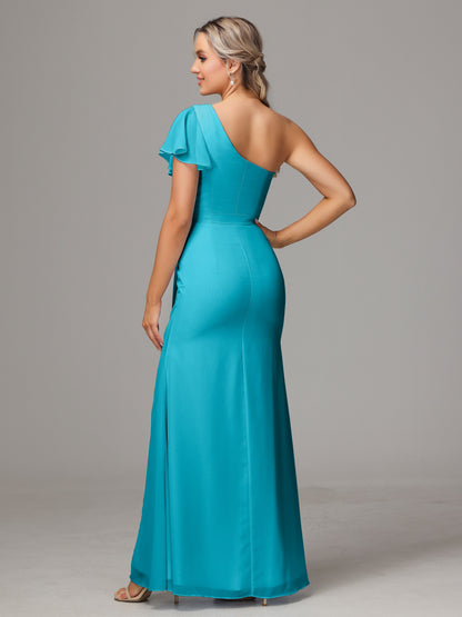 One Shoulder With Slit Chiffon Bridesmaid Dress