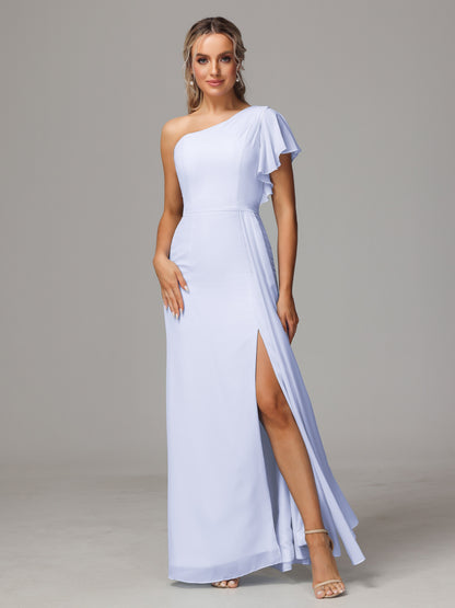 One Shoulder With Slit Chiffon Bridesmaid Dress