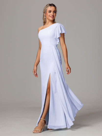 One Shoulder With Slit Chiffon Bridesmaid Dress
