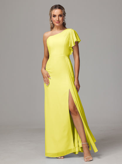One Shoulder With Slit Chiffon Bridesmaid Dress