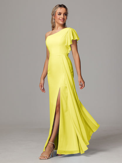 One Shoulder With Slit Chiffon Bridesmaid Dress