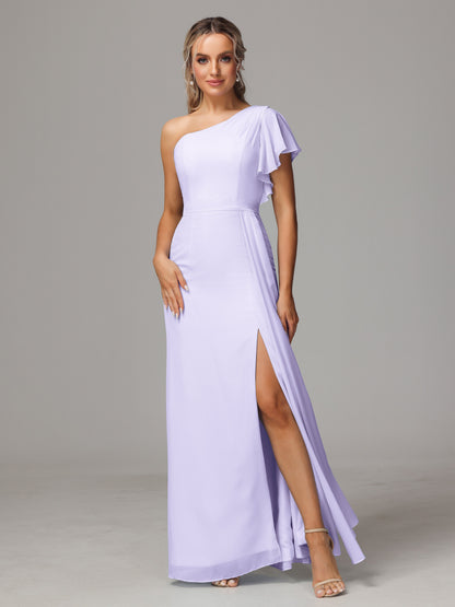 One Shoulder With Slit Chiffon Bridesmaid Dress