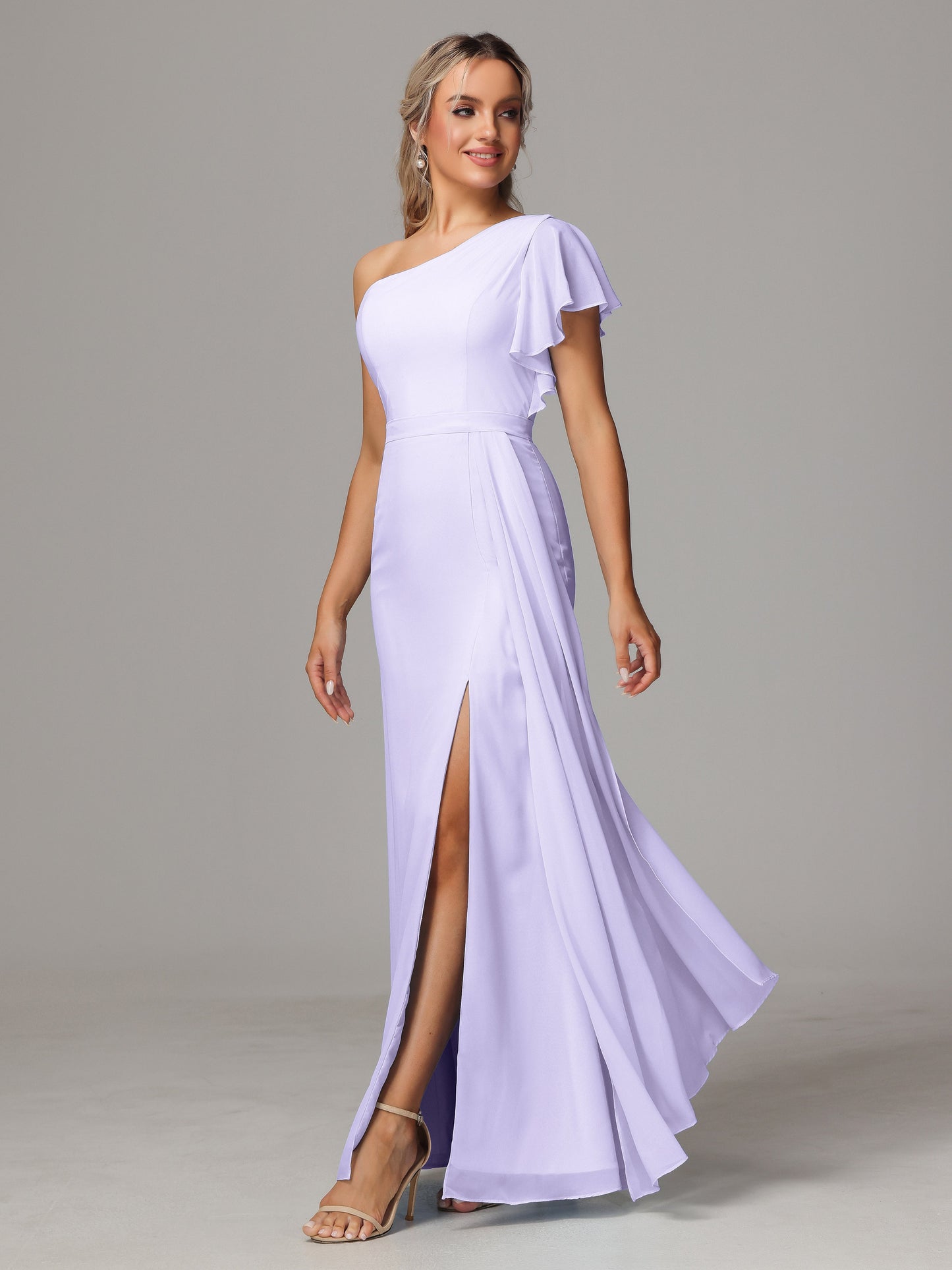 One Shoulder With Slit Chiffon Bridesmaid Dress