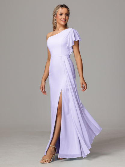 One Shoulder With Slit Chiffon Bridesmaid Dress