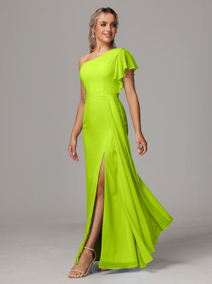 One Shoulder With Slit Chiffon Bridesmaid Dress