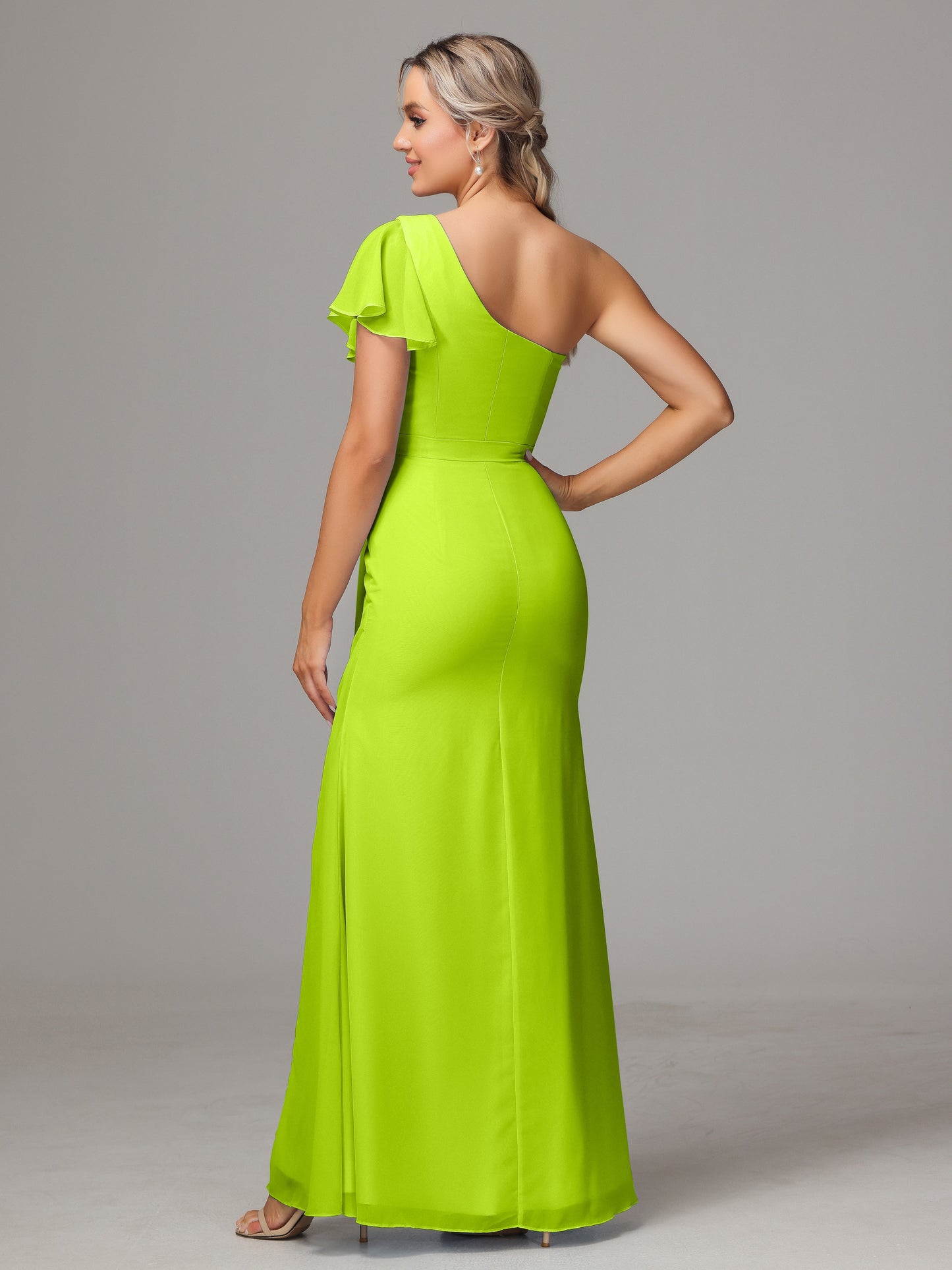One Shoulder With Slit Chiffon Bridesmaid Dress