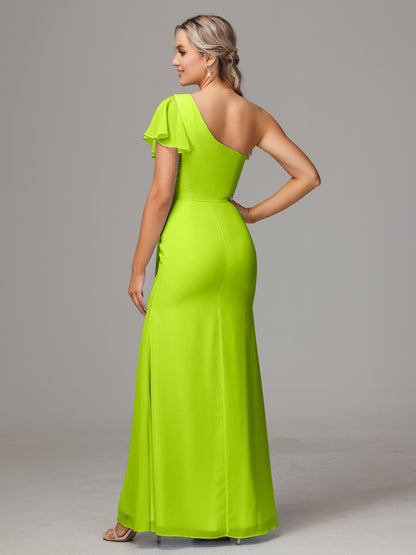 One Shoulder With Slit Chiffon Bridesmaid Dress