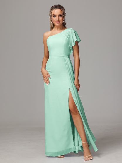 One Shoulder With Slit Chiffon Bridesmaid Dress