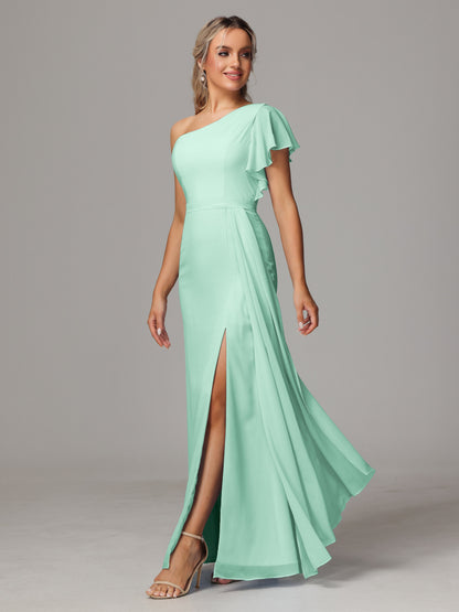 One Shoulder With Slit Chiffon Bridesmaid Dress