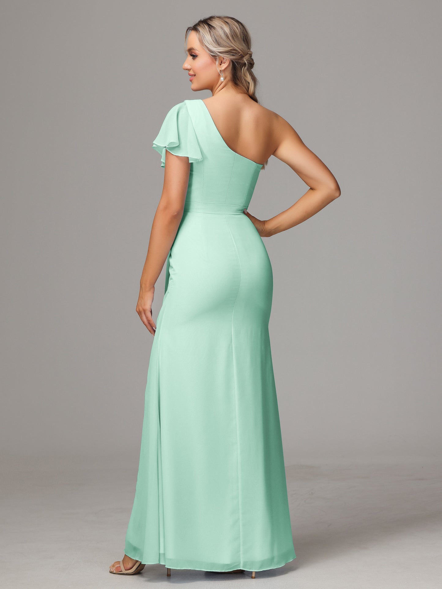 One Shoulder With Slit Chiffon Bridesmaid Dress