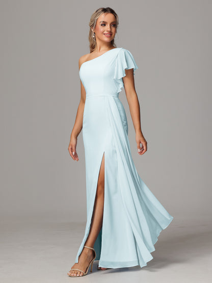 One Shoulder With Slit Chiffon Bridesmaid Dress