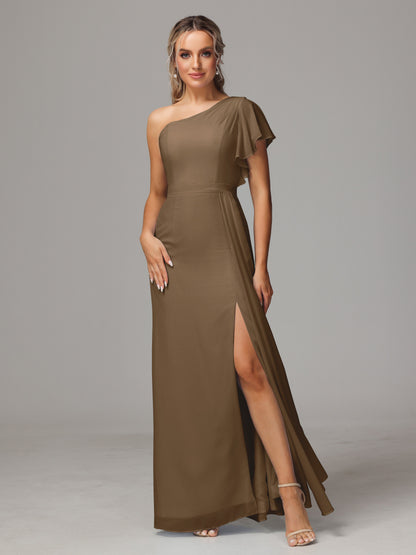One Shoulder With Slit Chiffon Bridesmaid Dress