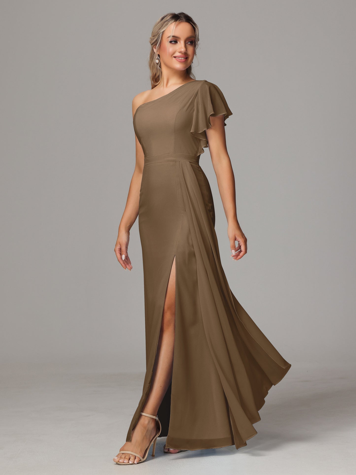 One Shoulder With Slit Chiffon Bridesmaid Dress
