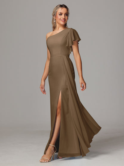 One Shoulder With Slit Chiffon Bridesmaid Dress