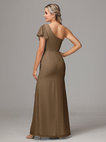 One Shoulder With Slit Chiffon Bridesmaid Dress